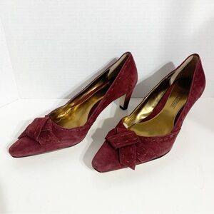 Circa Joan & David Leather Suede Squared Pointed Toe Pumps Heels Bow Accent Vamp